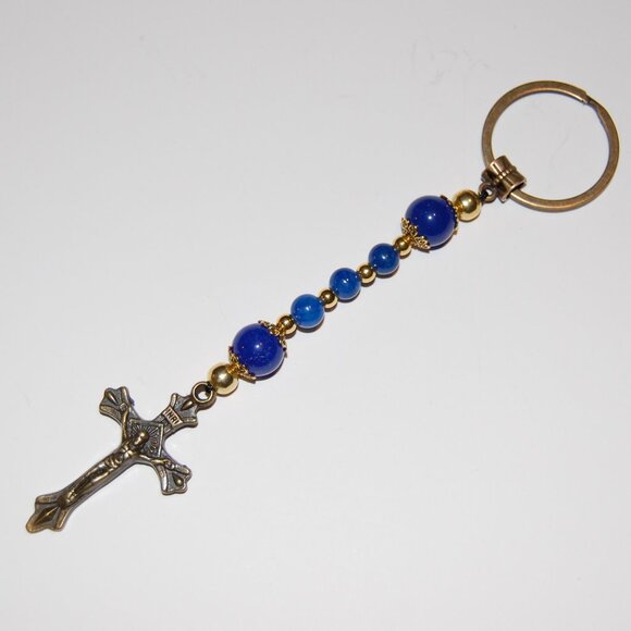 Rosary Keychain,Gemstone Beads Keychain,Cross Keychain,Rosary Cross Keychain - Picture 1 of 2